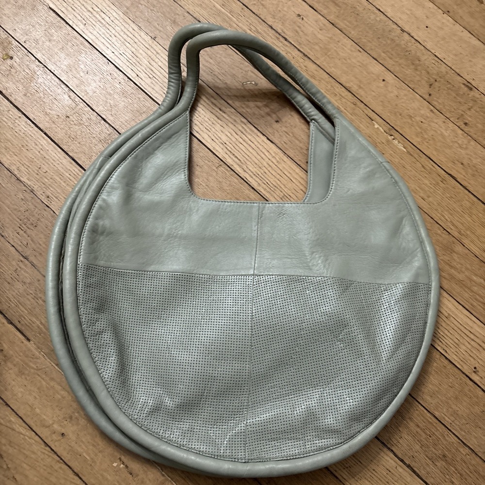 Anthropologie Julien Lambs Leather Tote Shoulder Bag Round Purse Green Mint